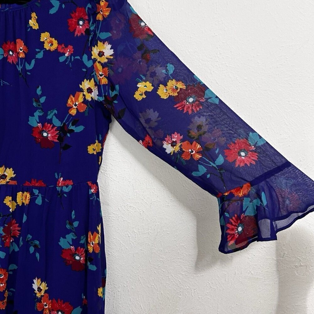 CALVIN KLEIN Bright Blue Multicolor Floral Daisy Shift Dress  Bell Sleeves Sz 10 - Picture 5 of 13